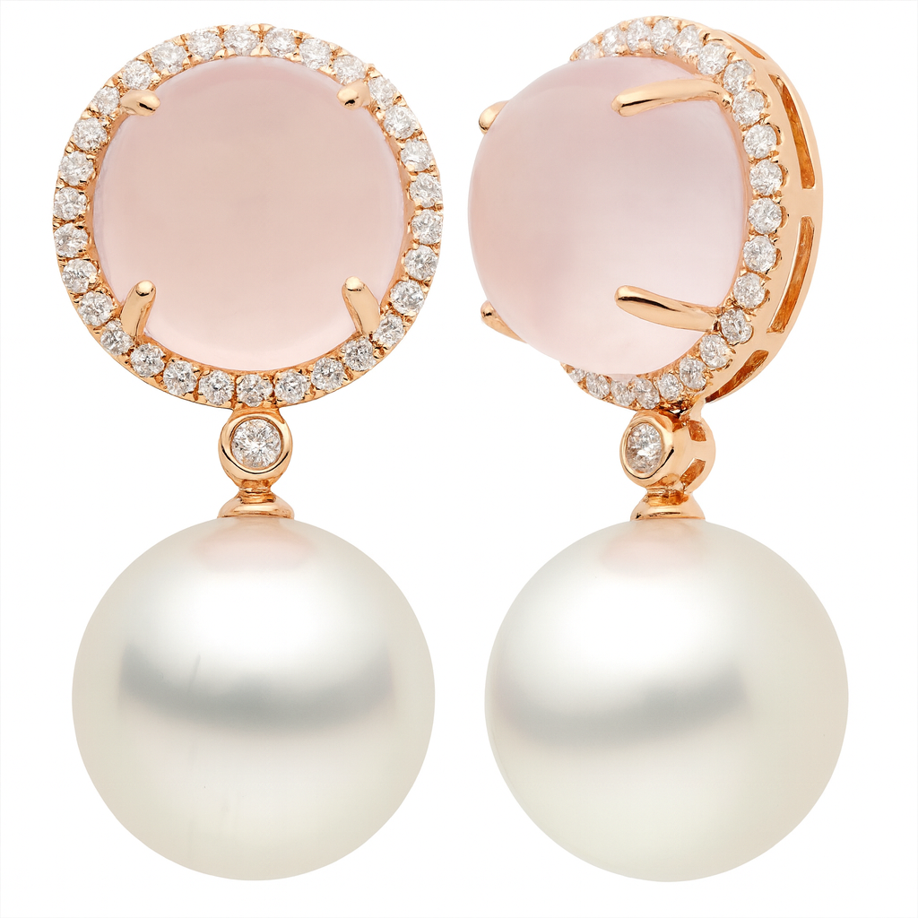 18K Rose Gold South Sea Pearl Earrings, 13-14mm, 11.69ct