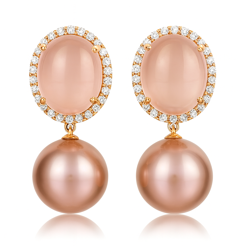 18KR Freshwater Pearl Earrings, 13-14mm