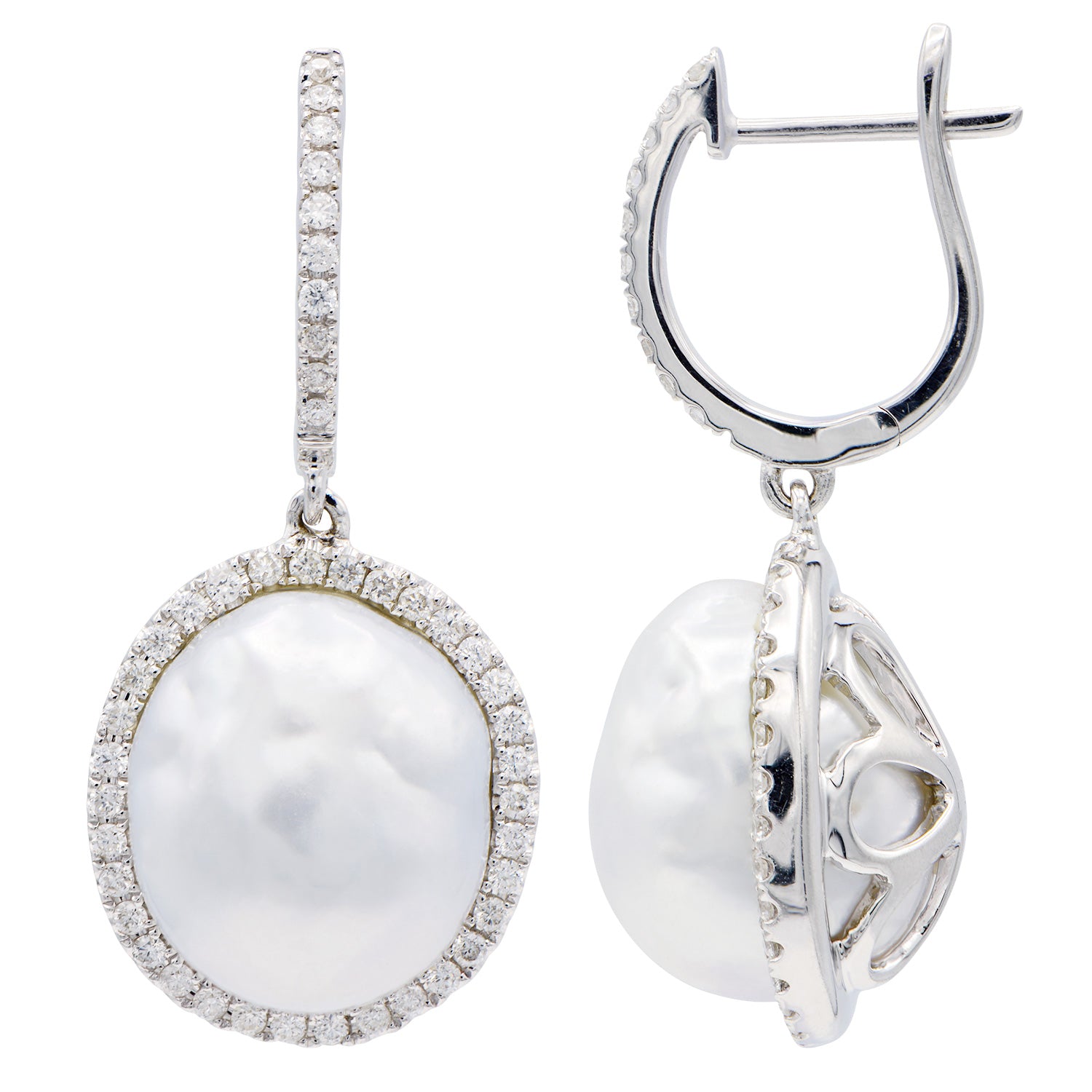 18KW White South Sea Pearl Earrings, 12-13mm