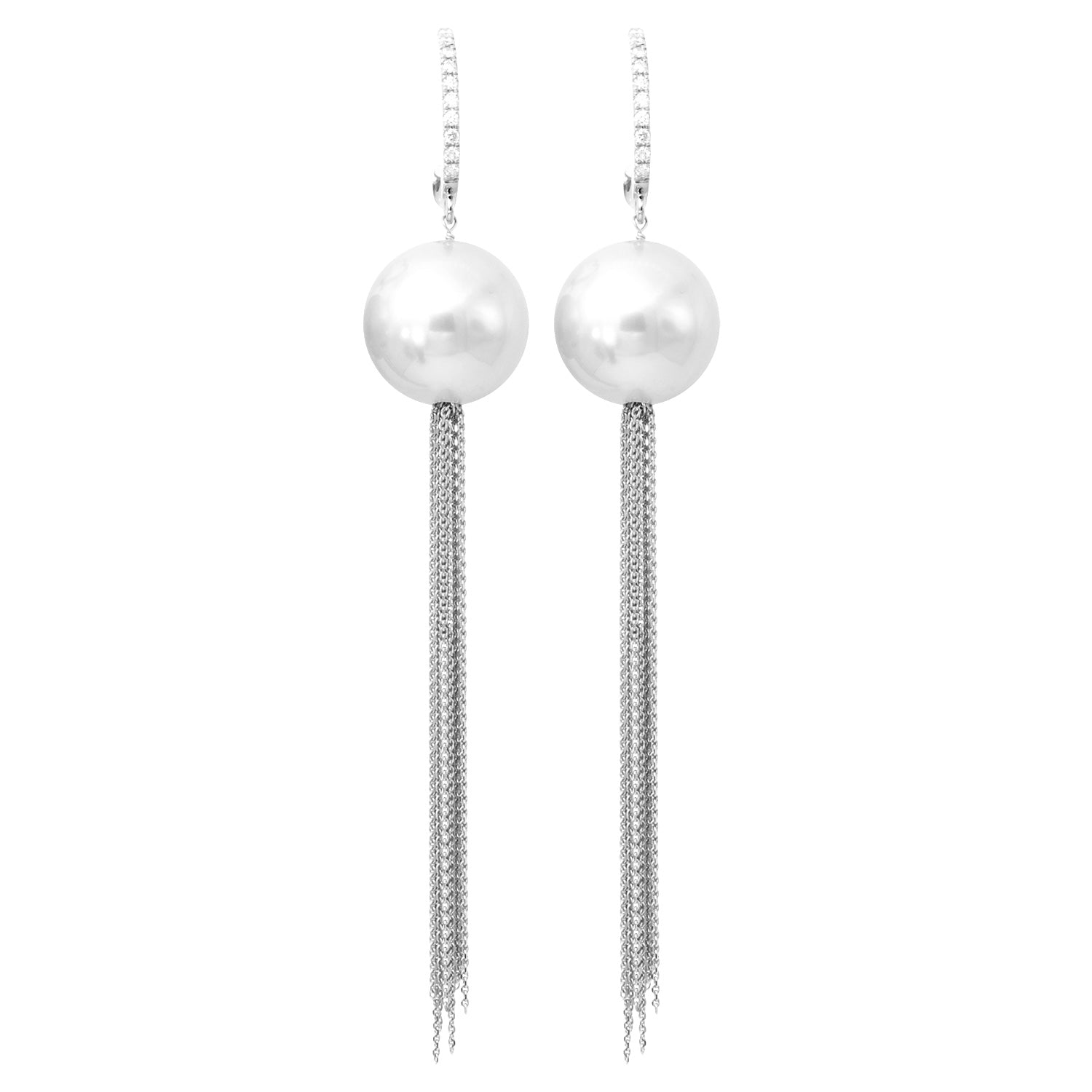 18KW White South Sea Pearl Earrings, 13-14mm