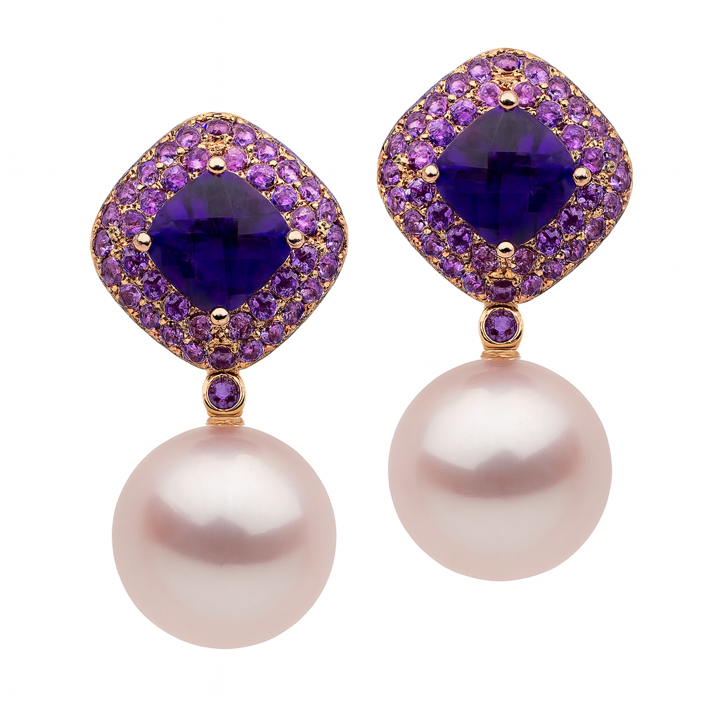 18K Rose Gold Freshwater Pearl Earrings, 14-15mm, 7.84ct