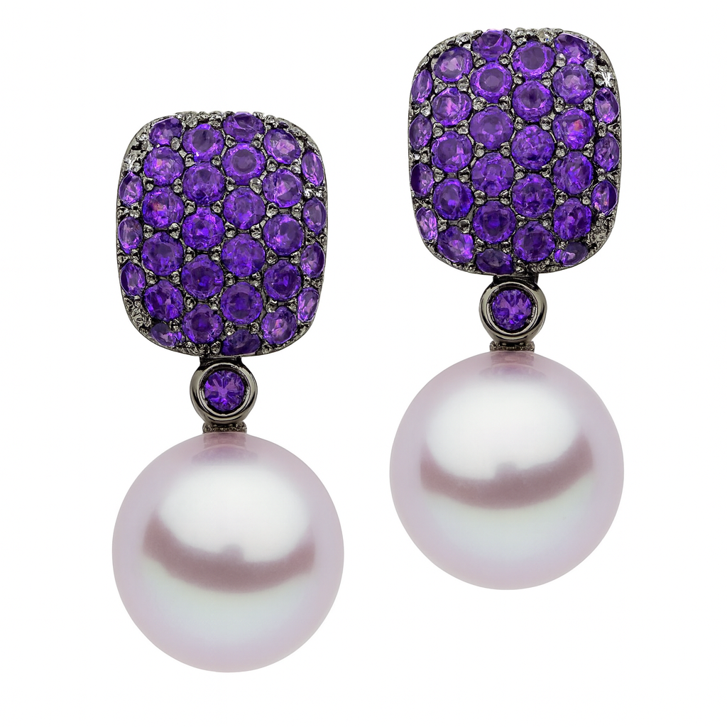 18K White Gold Freshwater Pearl Earrings, 11-12mm, 1.45ct