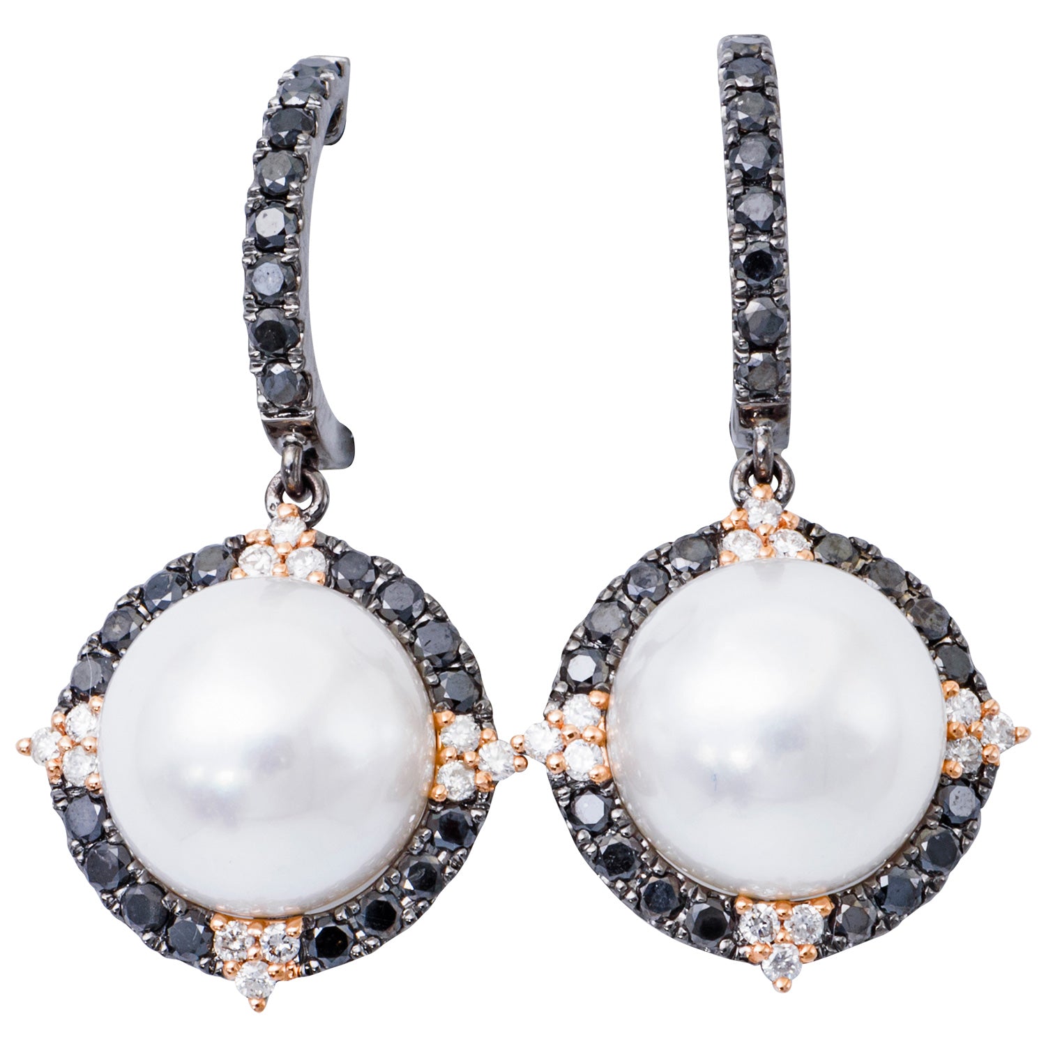 18KB White South Sea Pearl Earrings, 11-12mm