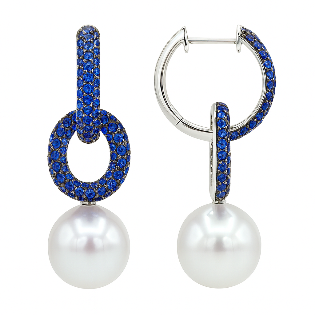 18K White Gold White South Sea Pearl Earrings, 12-13mm, 2.8ct