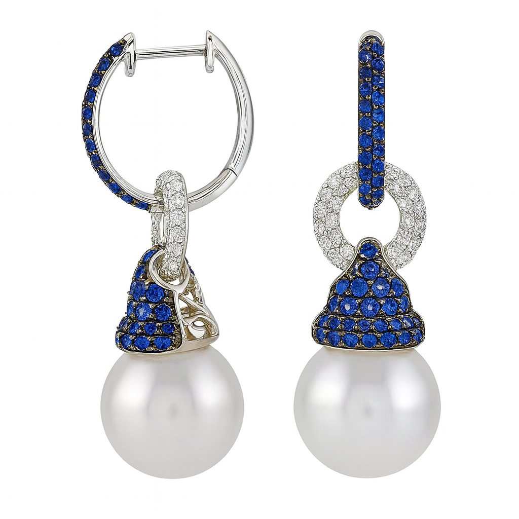 18KW White South Sea Pearl Earrings, 12-13mm
