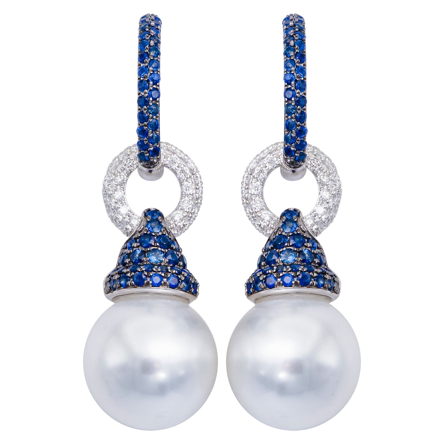18KW White South Sea Pearl Earrings, 12-13mm