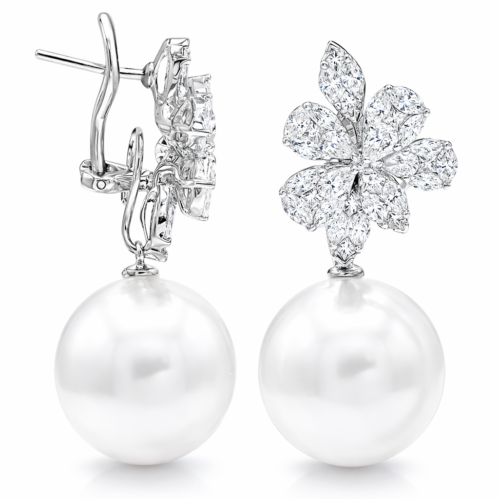 18K White Gold South Sea Pearl Earrings, 14-15mm, 2.27ct