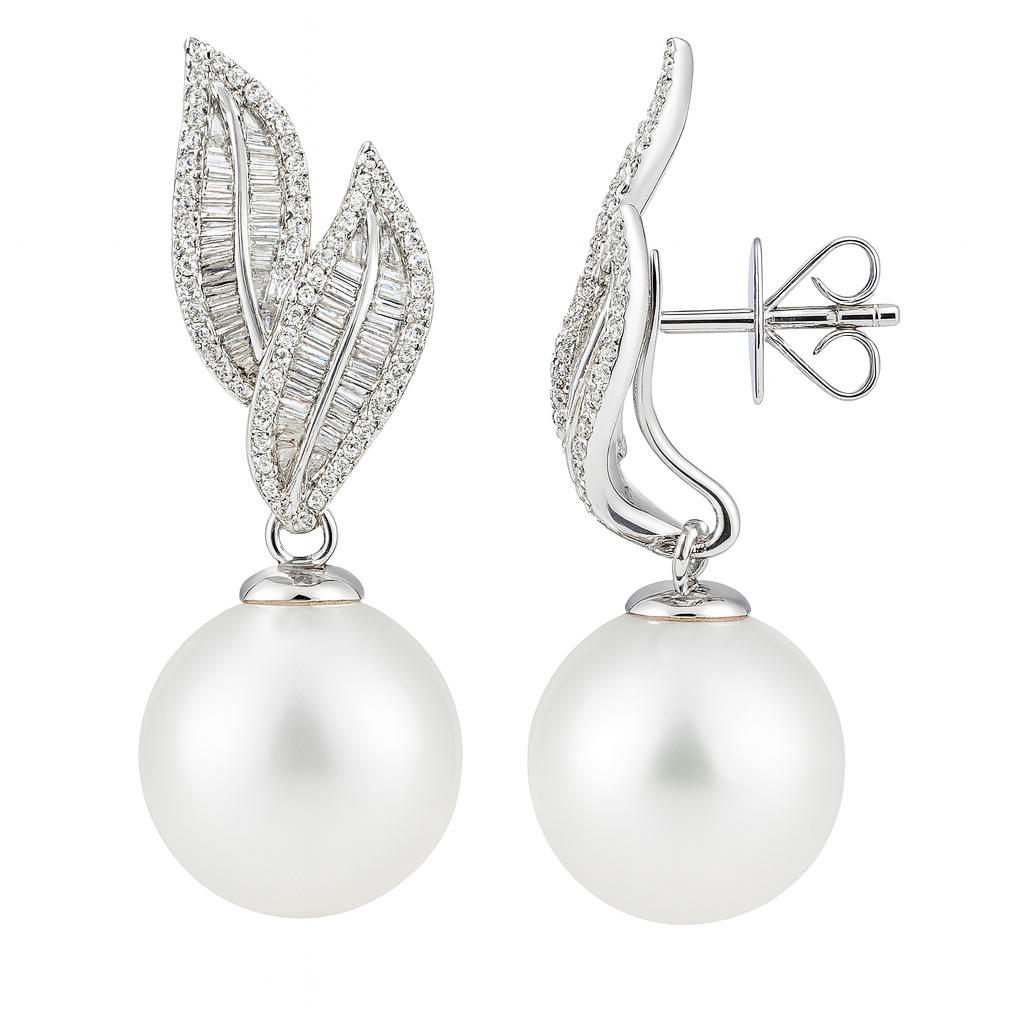 18K White Gold South Sea Pearl Earrings, 14-15mm, 1.6ct