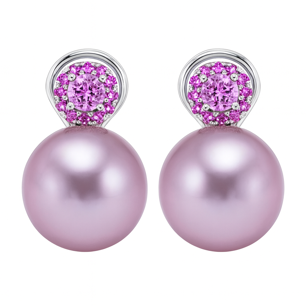 18KR White South Sea Pearl Earrings, 14-15mm