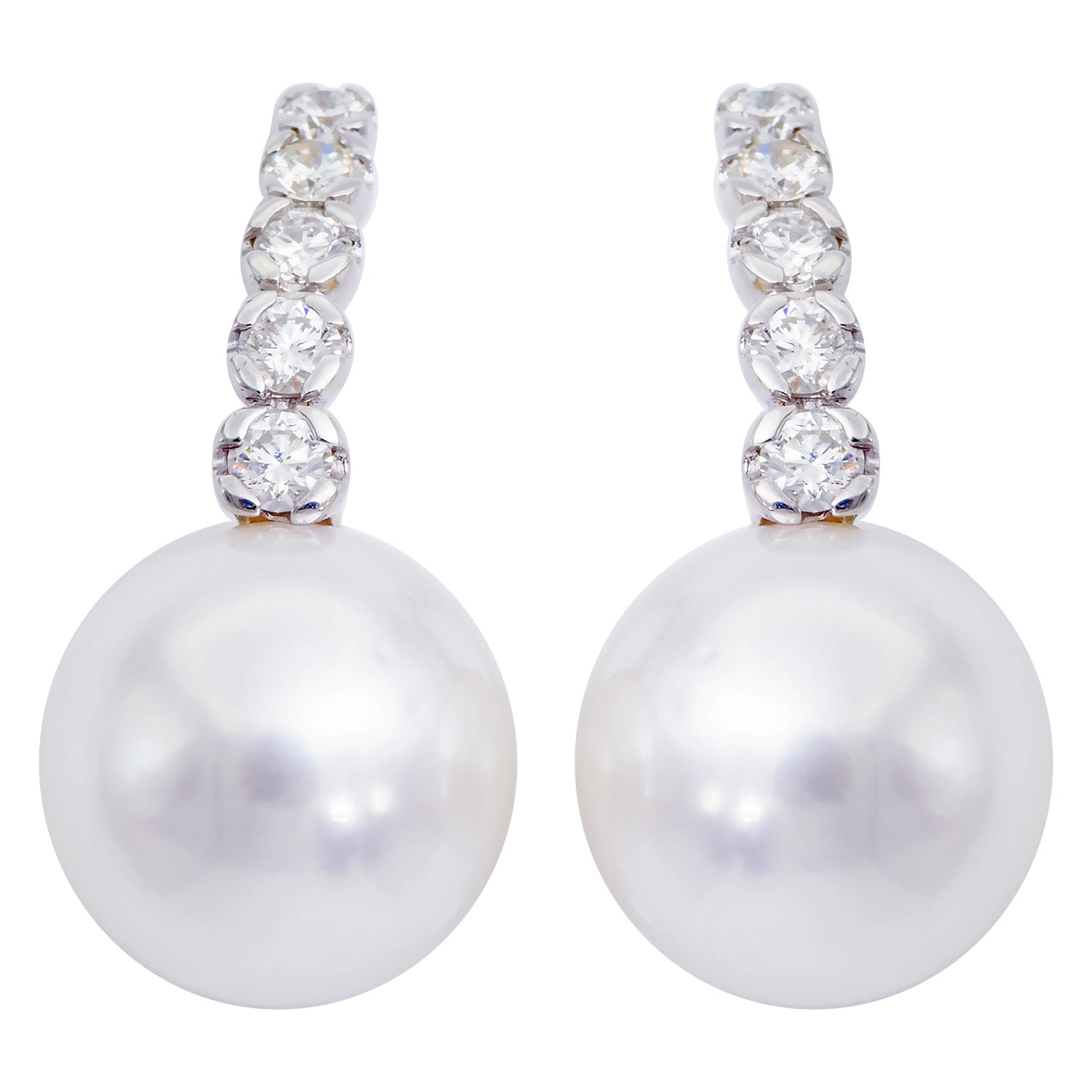 18KW White South Sea Pearl Earrings, 13-14mm