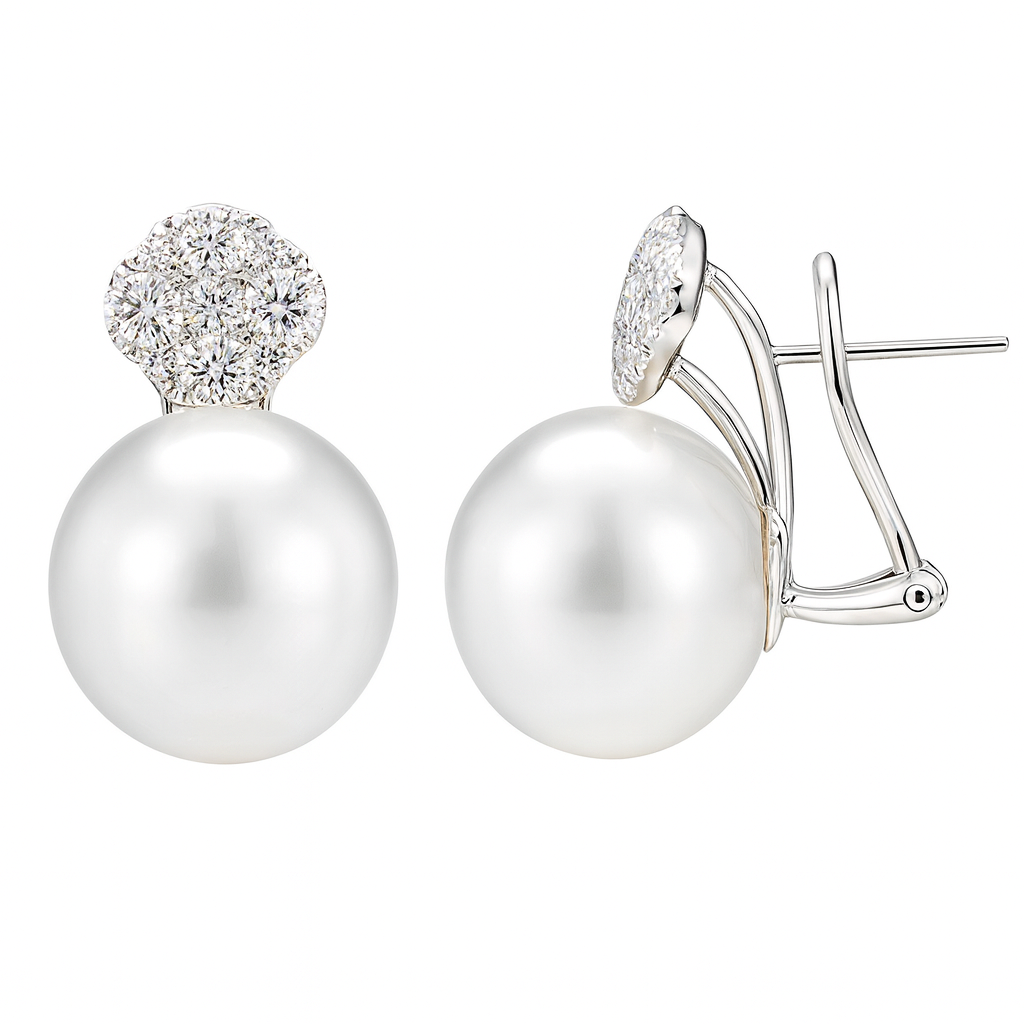 18K White Gold South Sea Pearl Earrings, 14-15mm, 0.84ct