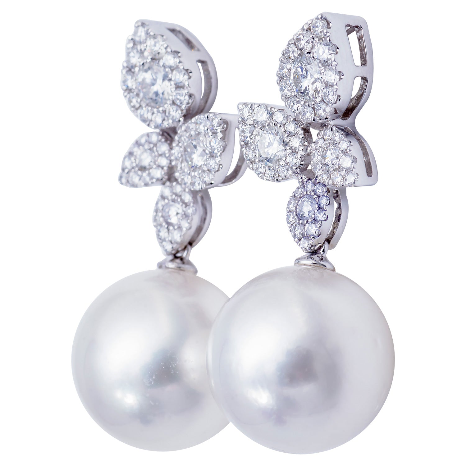 18K White Gold South Sea Pearl Earrings, 11-12mm, 1.05ct