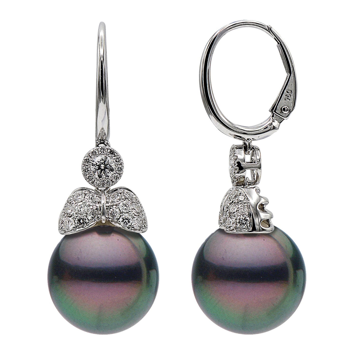 18KW Tahitian Pearl Earrings, 13-14mm