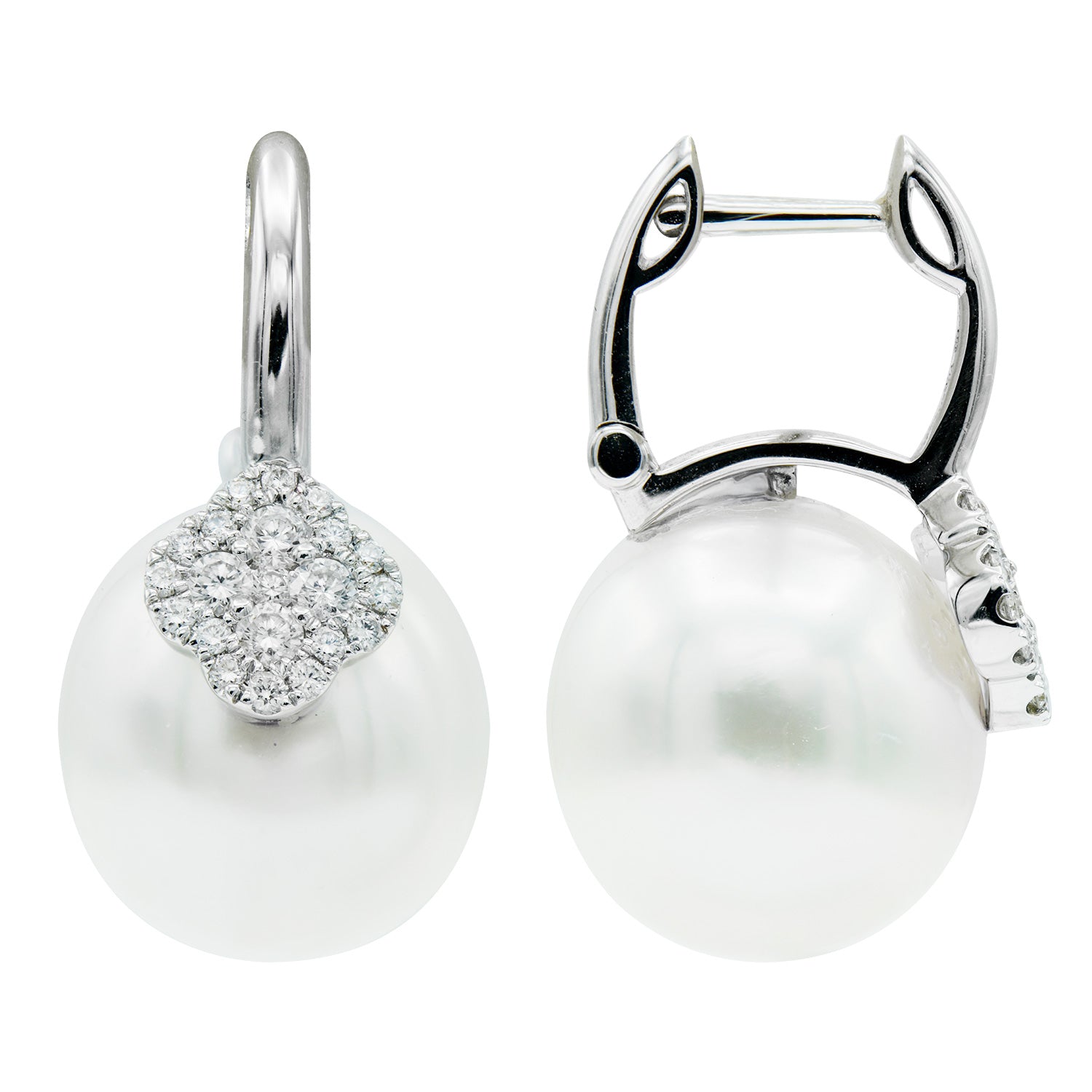 18K White Gold South Sea Pearl Earrings, 12-13mm, 0.47ct