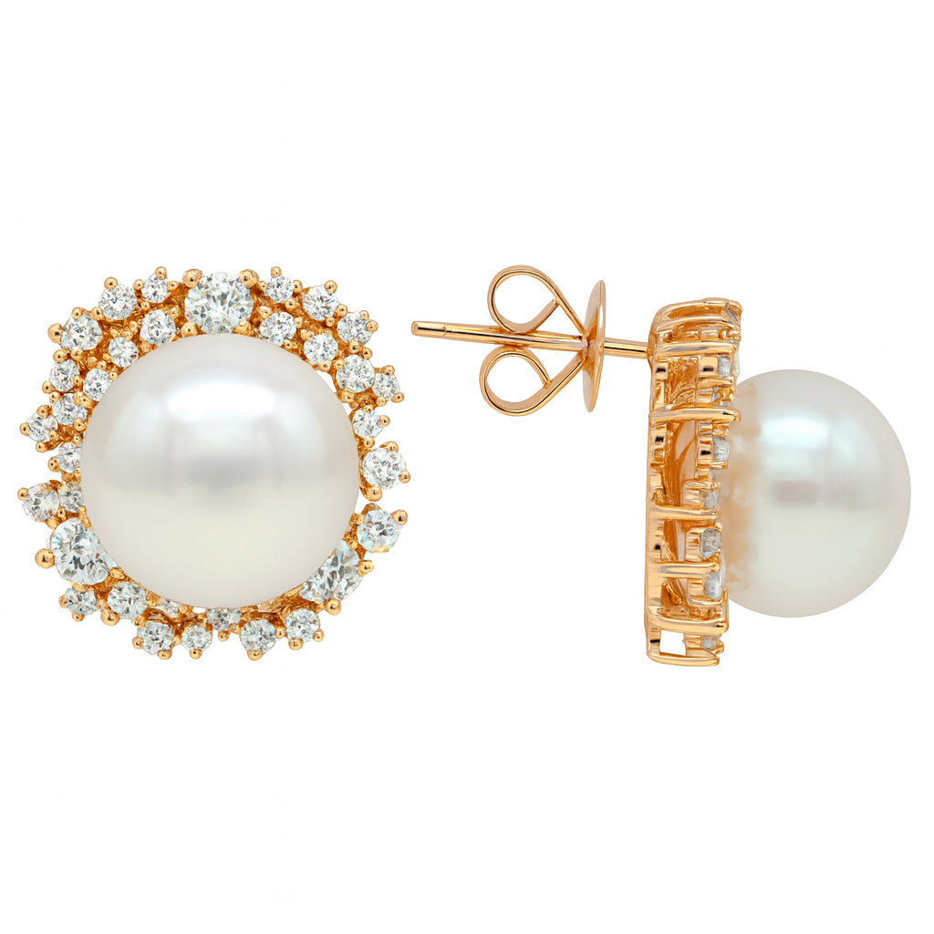18K Rose Gold South Sea Pearl Earrings, 11-12mm, 1.3ct