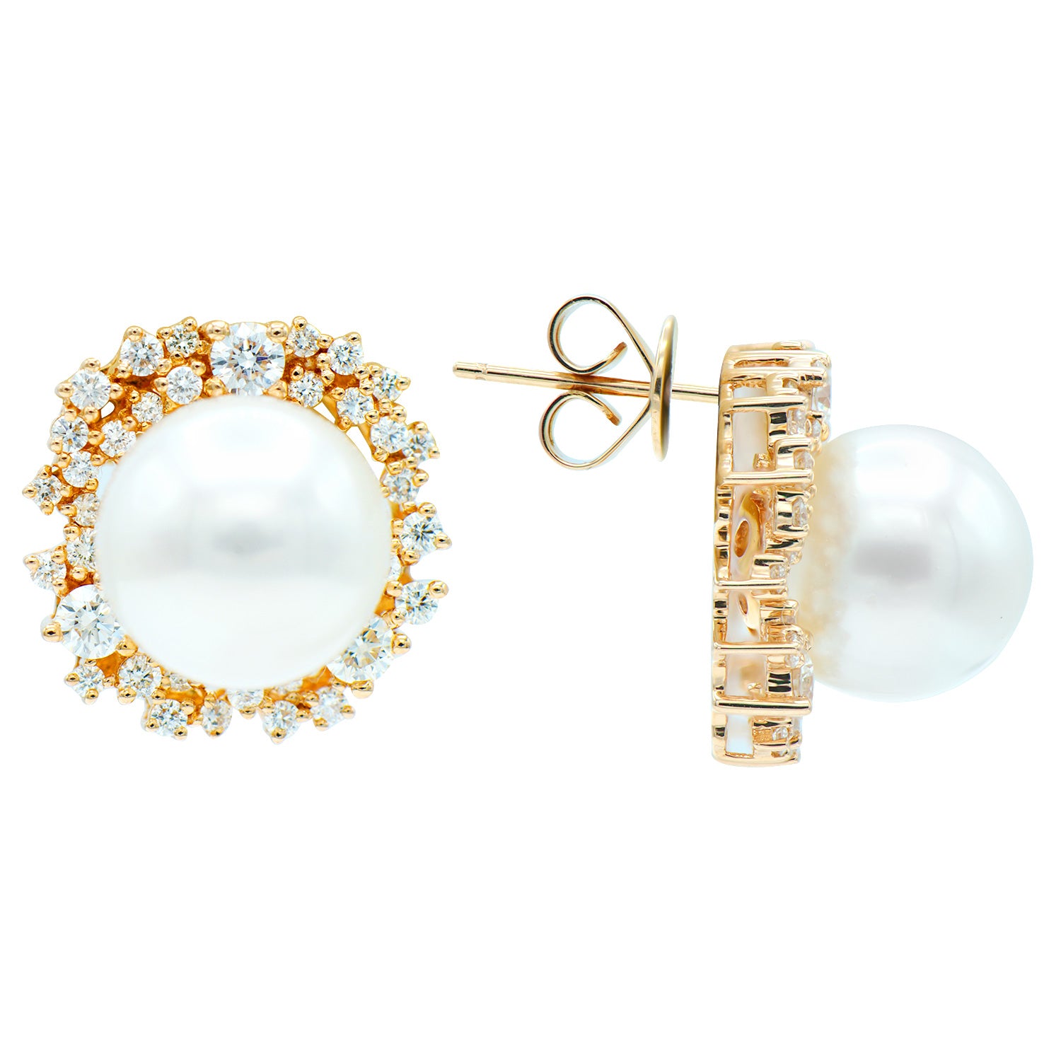 18KR White South Sea Pearl Earrings, 11-12mm
