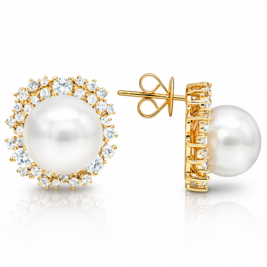 18K Rose Gold South Sea Pearl Earrings, 11-12mm, 1.3ct