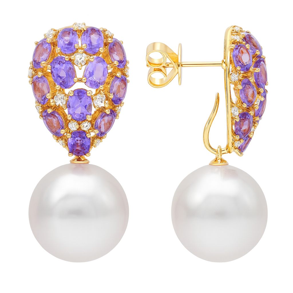 18K Rose Gold Amethyst Pearl Earrings, 14-15mm, 3.75ct
