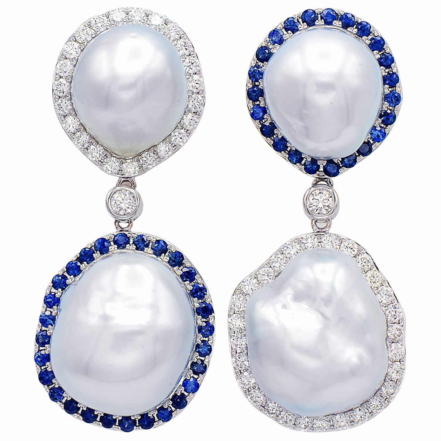 18KW White South Sea Pearl Earrings, 14-16mm