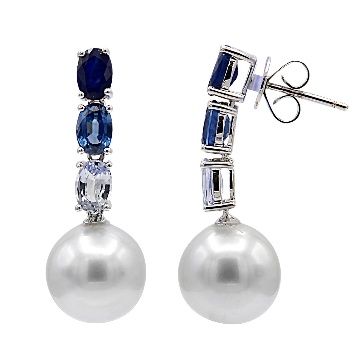 18KW White South Sea Pearl Earrings, 11-12mm