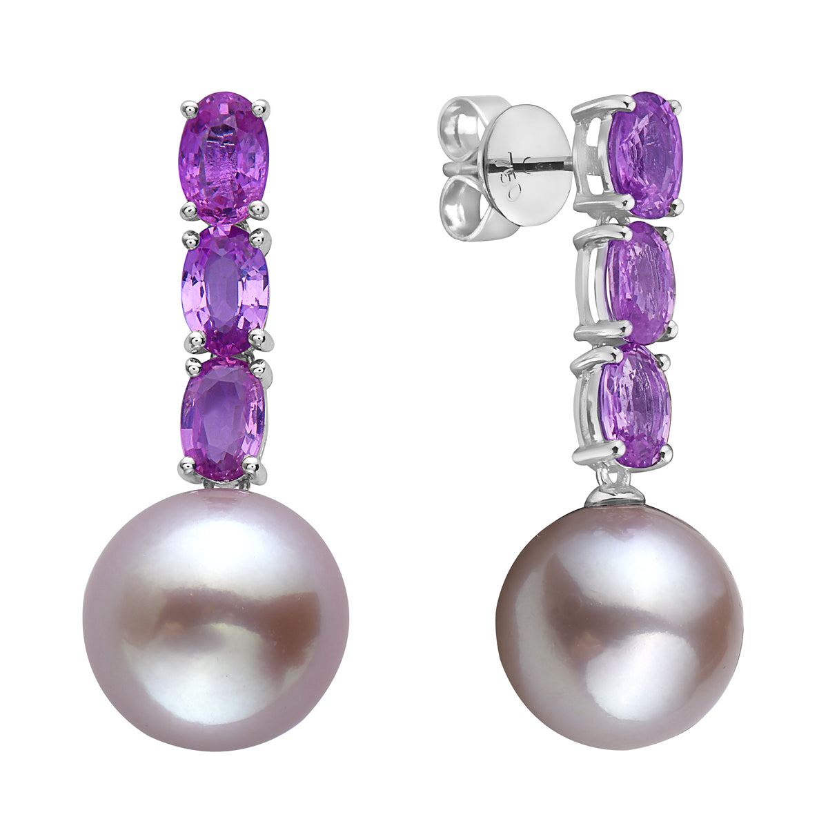 18KW White South Sea Pearl Earrings, 11-12mm