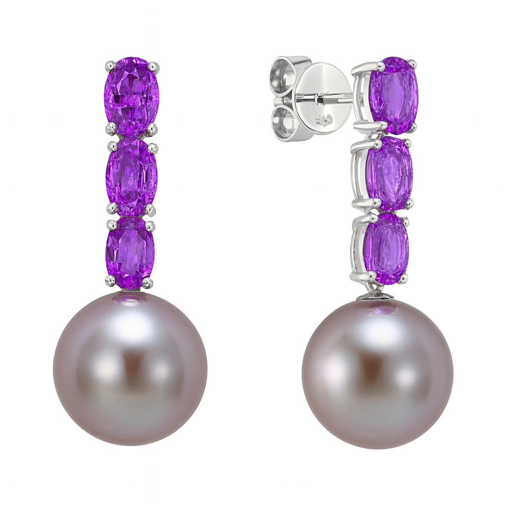 18K White Gold Freshwater Pearl Earrings, 11-12mm, 3.5ct