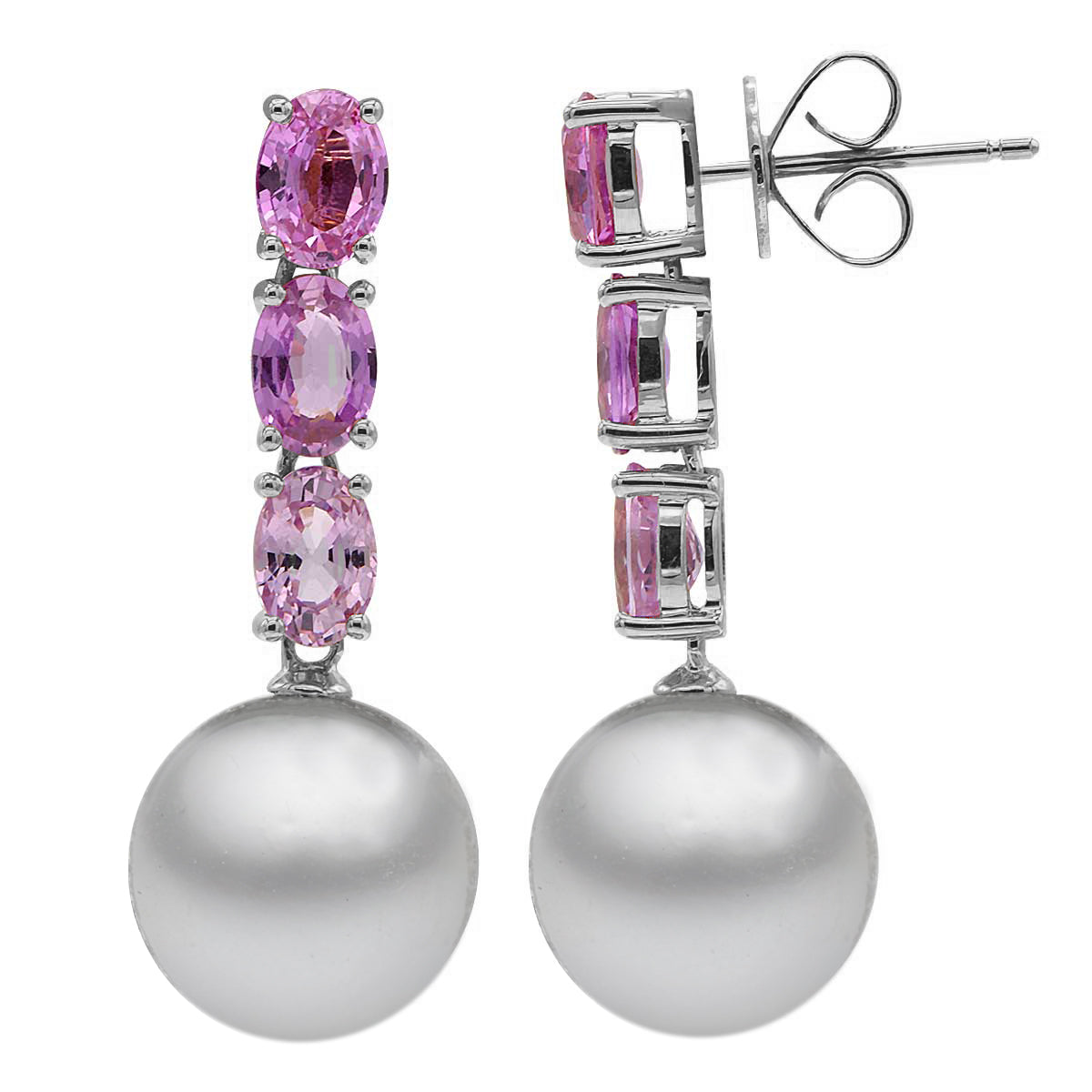 18KW White South Sea Pearl Earrings, 11-12mm