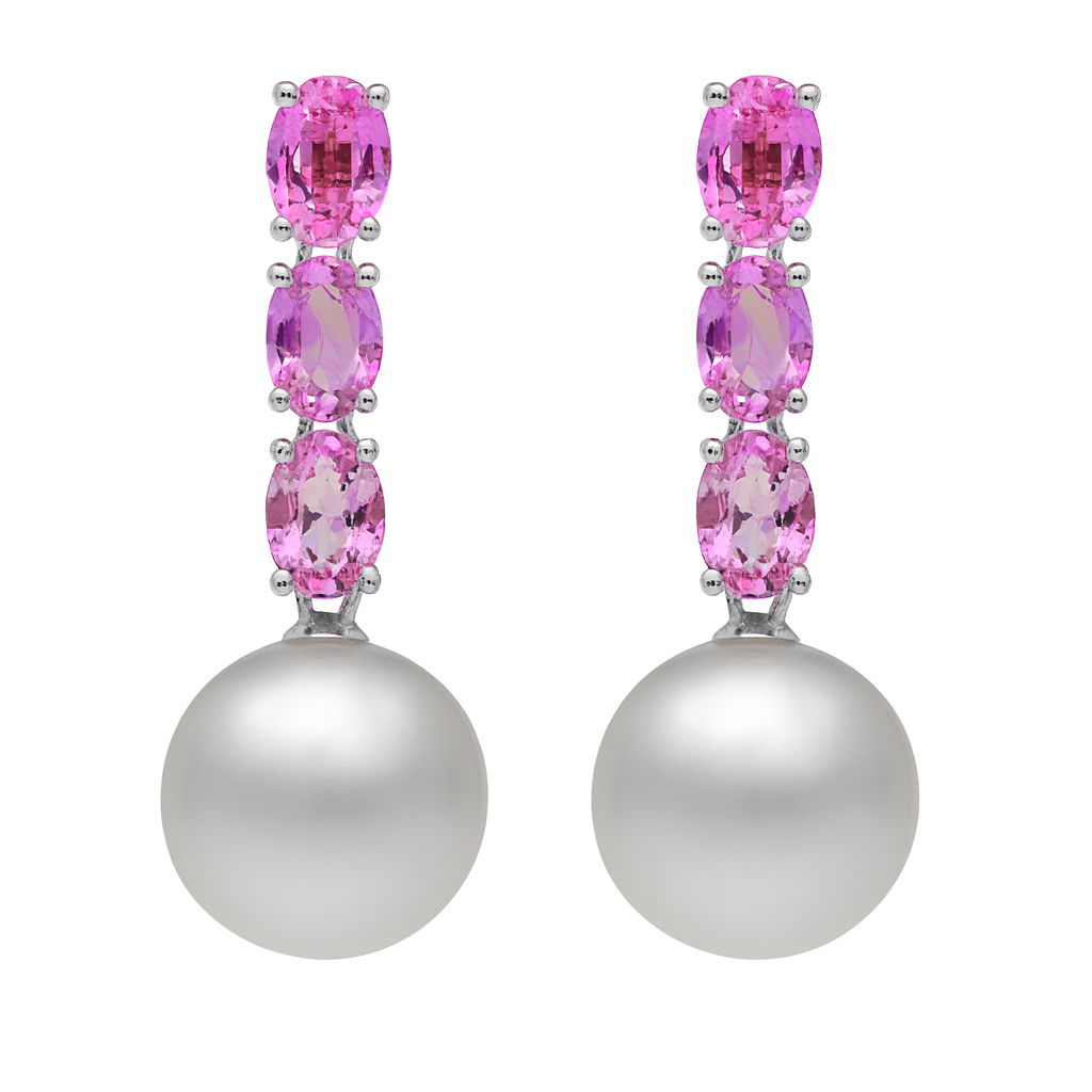 18K White Gold South Sea Pearl Earrings, 11-12mm, 3.67ct