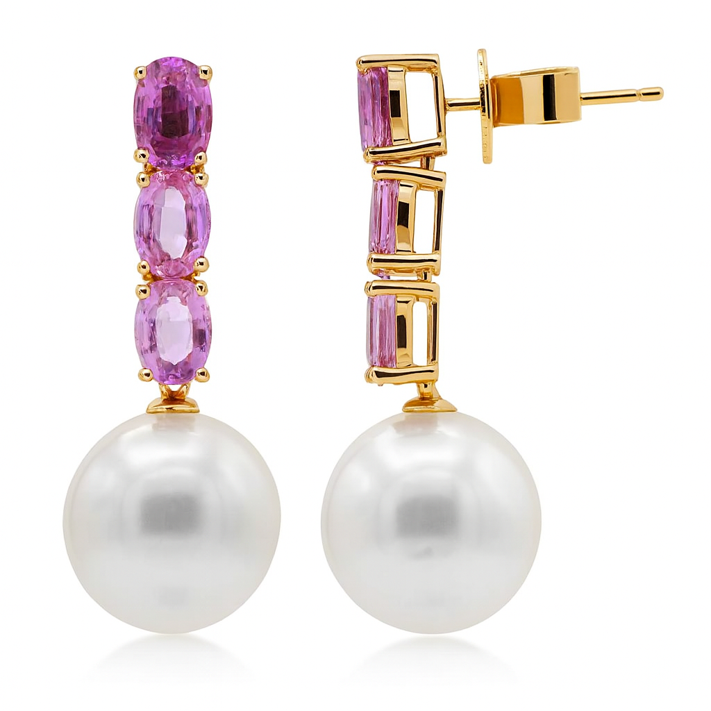18K Rose Gold South Sea Pearl Earrings, 11-12mm, 3.67ct