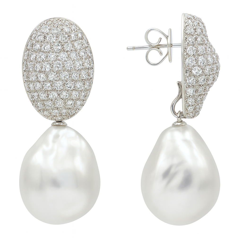 18K White Gold South Sea Black Pearl Earrings, 15-16mm, 2.1ct