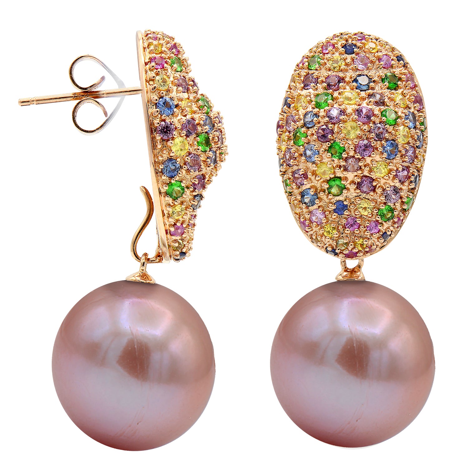 18KR Freshwater Pearl Earrings, 14-15mm