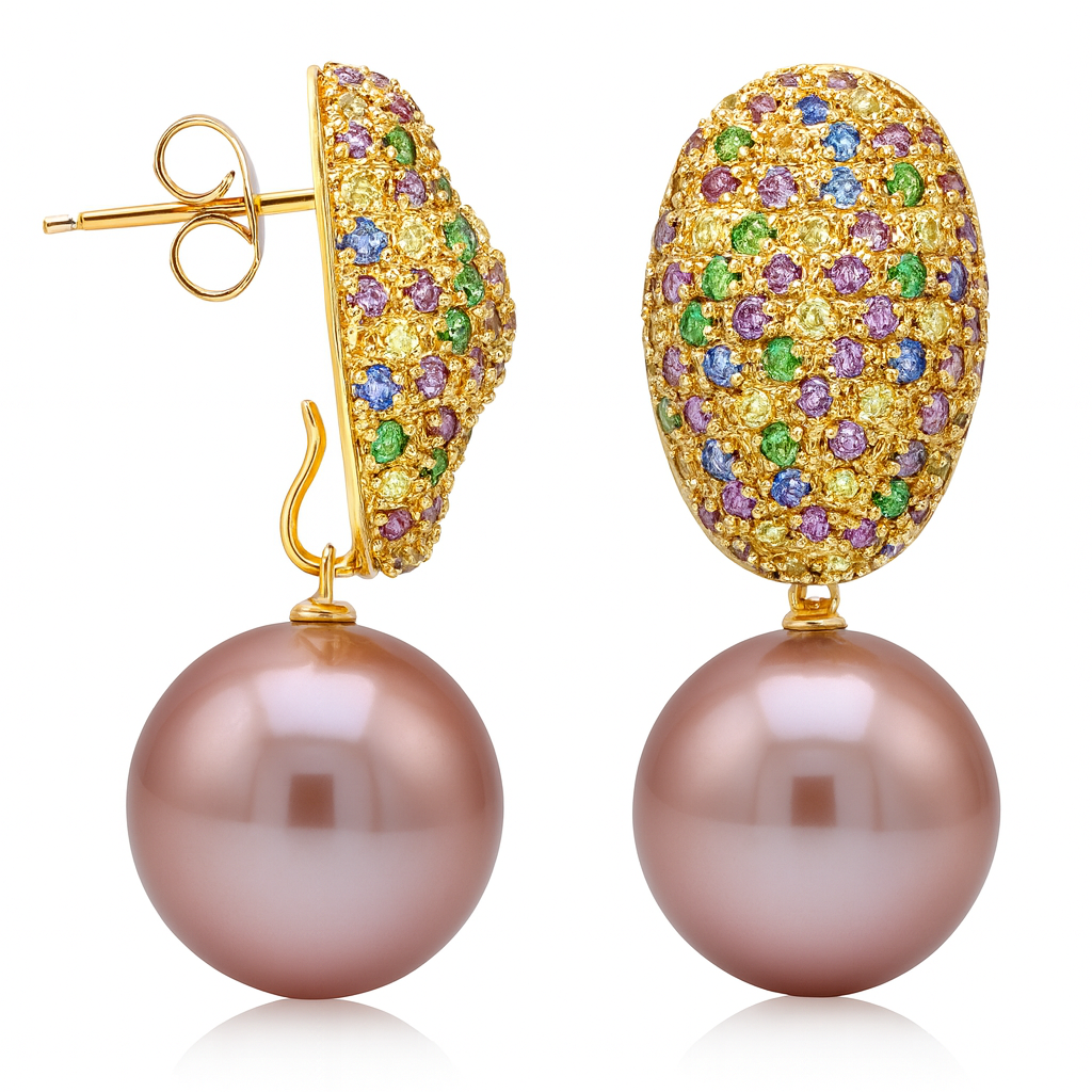 18K Rose Gold Freshwater Pearl Earrings, 14-15mm, 2.5ct