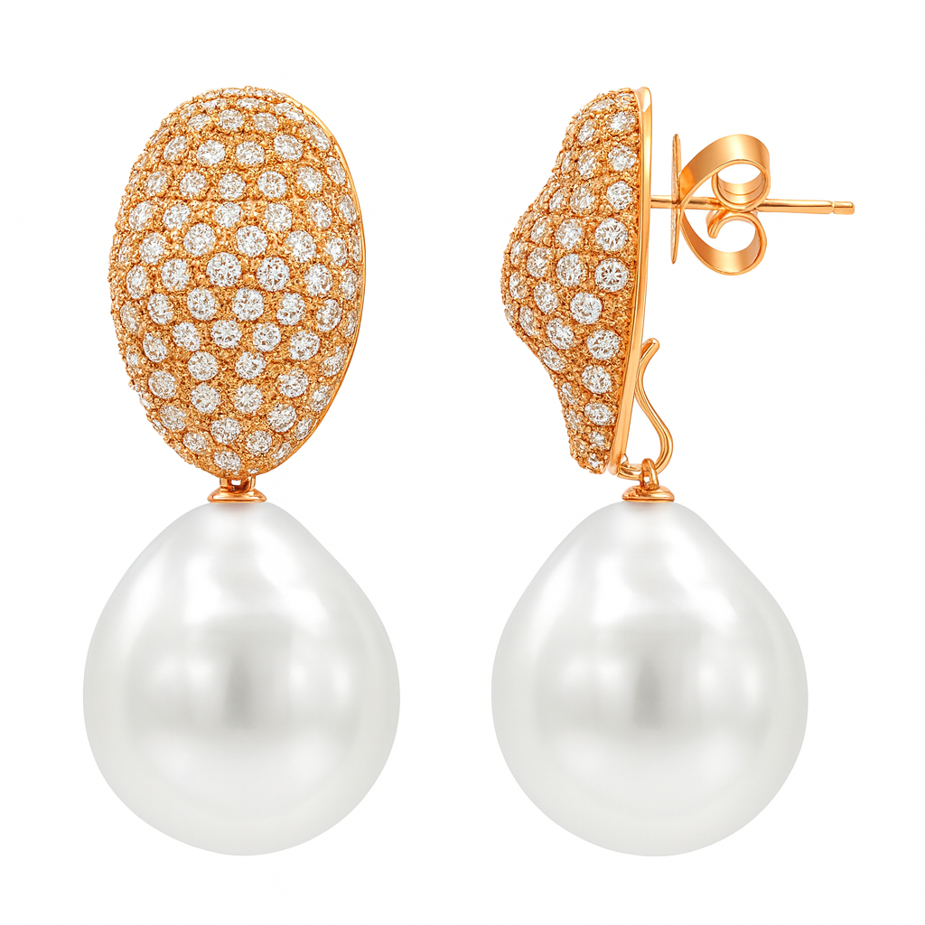 18K Rose Gold South Sea Pearl Earrings, 15-16mm, 2.2ct