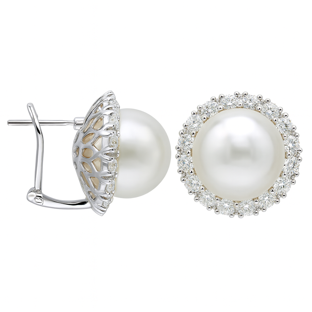 18K White Gold South Sea Pearl Earrings, 13-14mm, 2.62ct