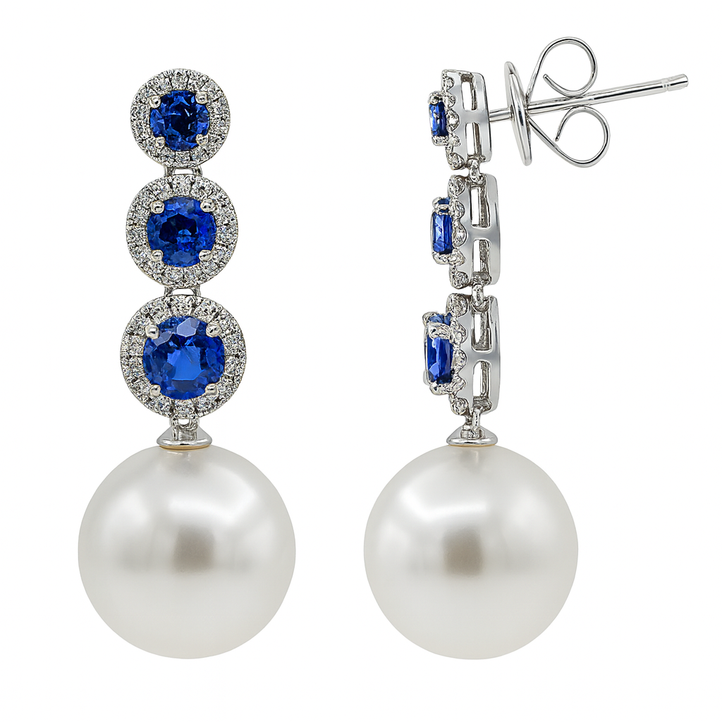 18K White Gold White South Sea Pearl Earrings, 12-13mm, 1.5ct