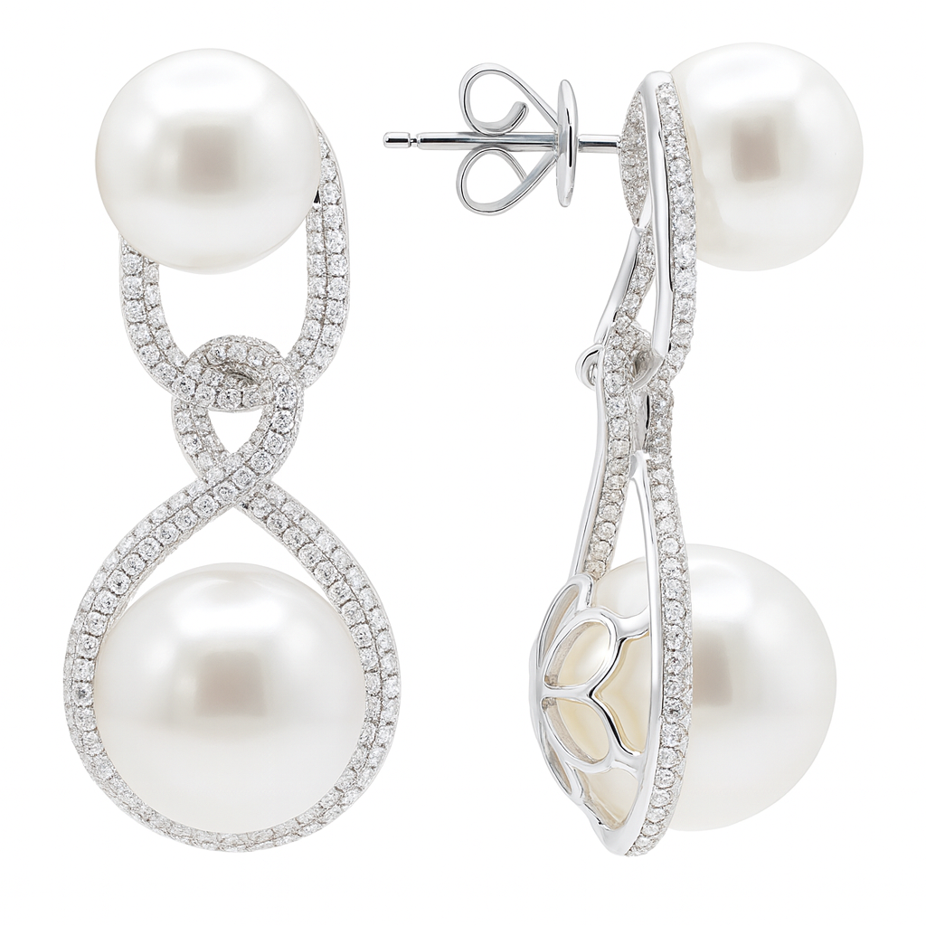 18K White Gold South Sea Pearl Earrings, 11-13mm, 1.9ct