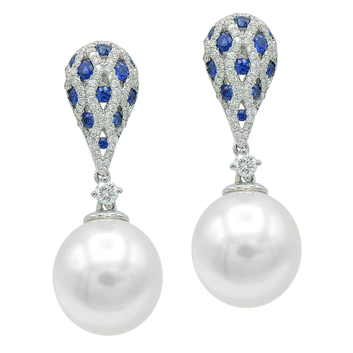 18KW White South Sea Pearl Earrings, 12-13mm