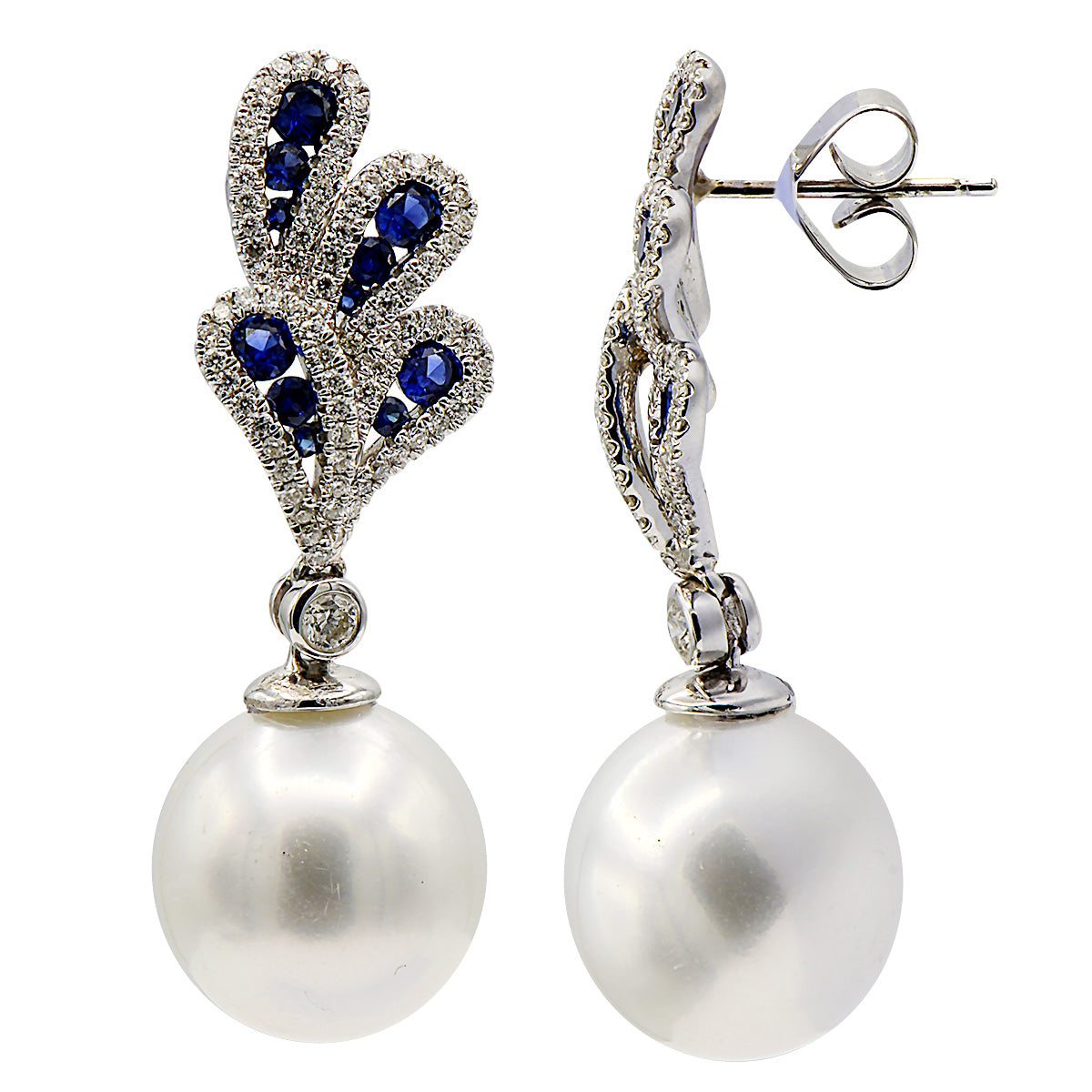 18KW White South Sea Pearl Earrings, 12-13mm