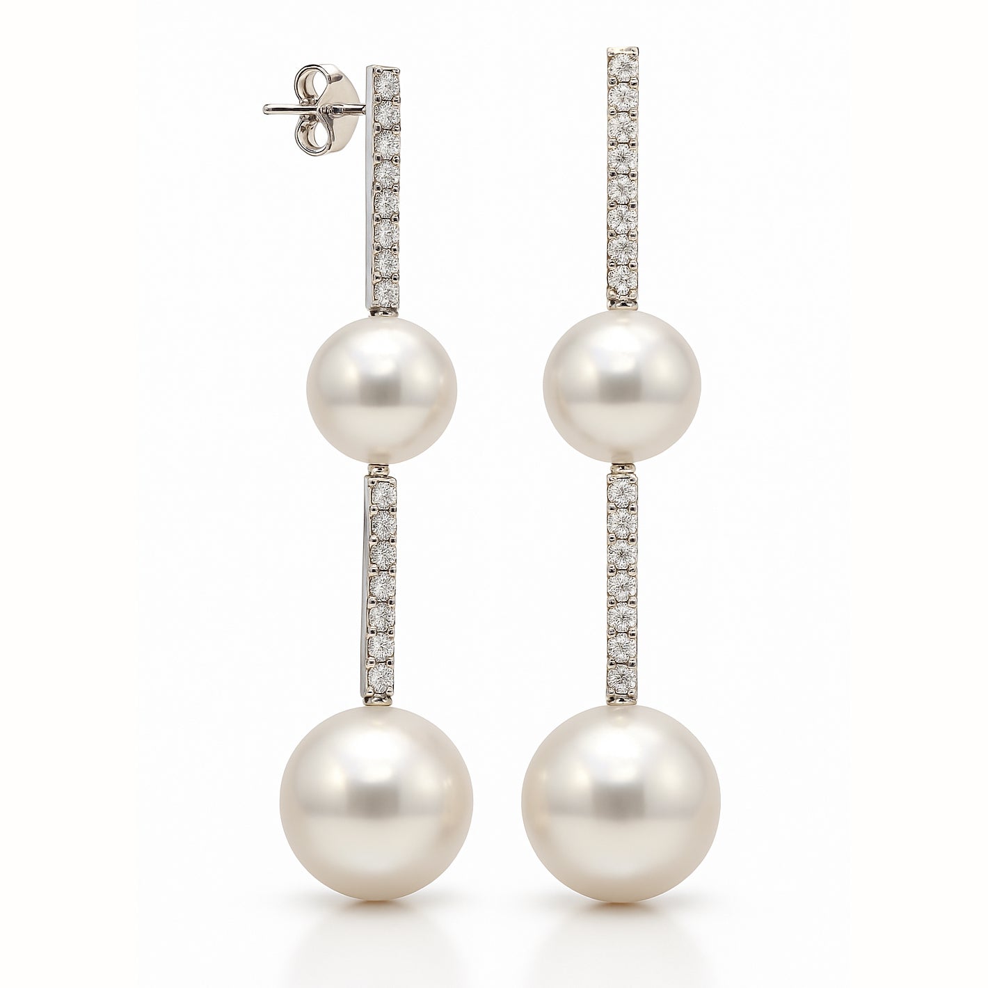 14K White Gold South Sea Pearl Earrings, 12-16mm, 2.3ct