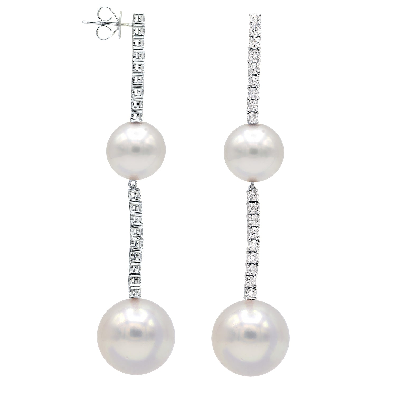 14KW White South Sea Pearl Earrings, 12-16mm