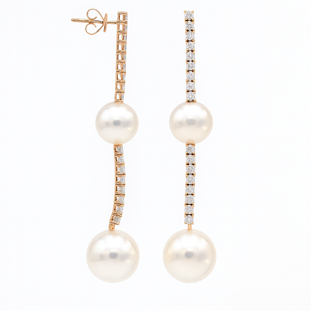 18K Rose Gold Freshwater Pearl Earrings, 11-14mm, 1.81ct