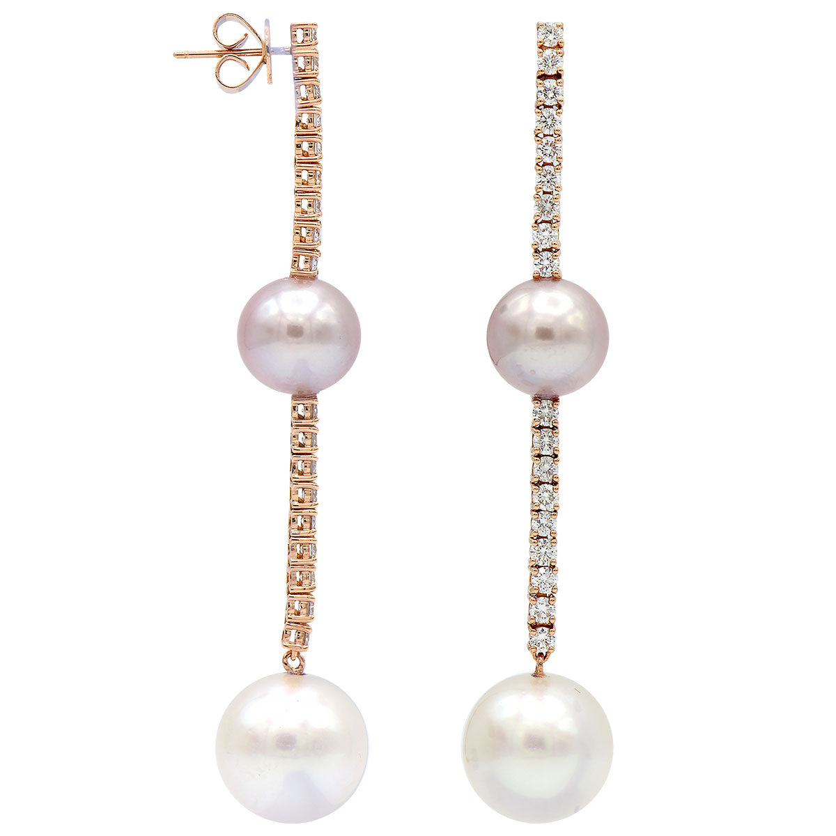 18KR White South Sea Pearl Earrings, 11-14mm