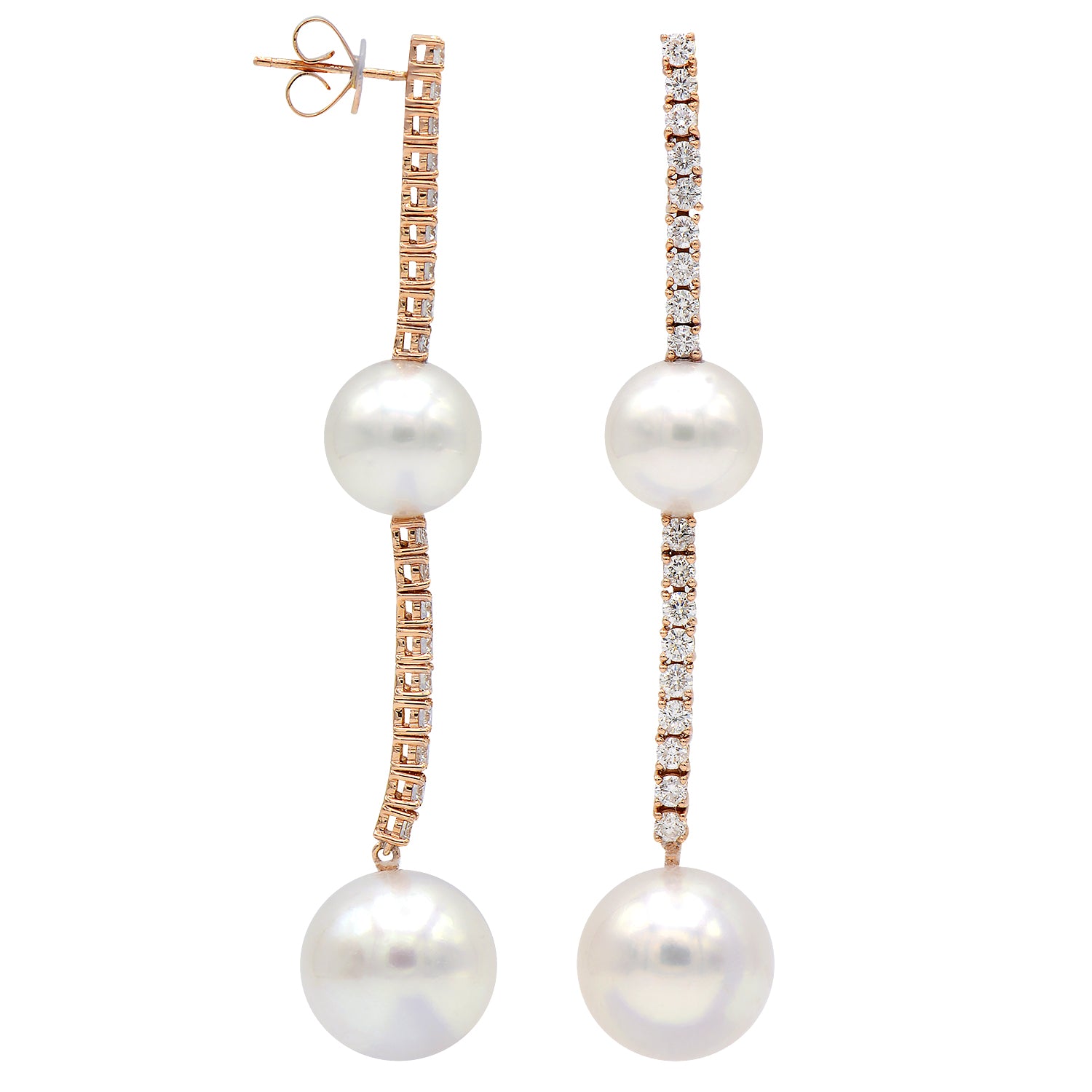 18KR White South Sea Pearl Earrings, 11-14mm