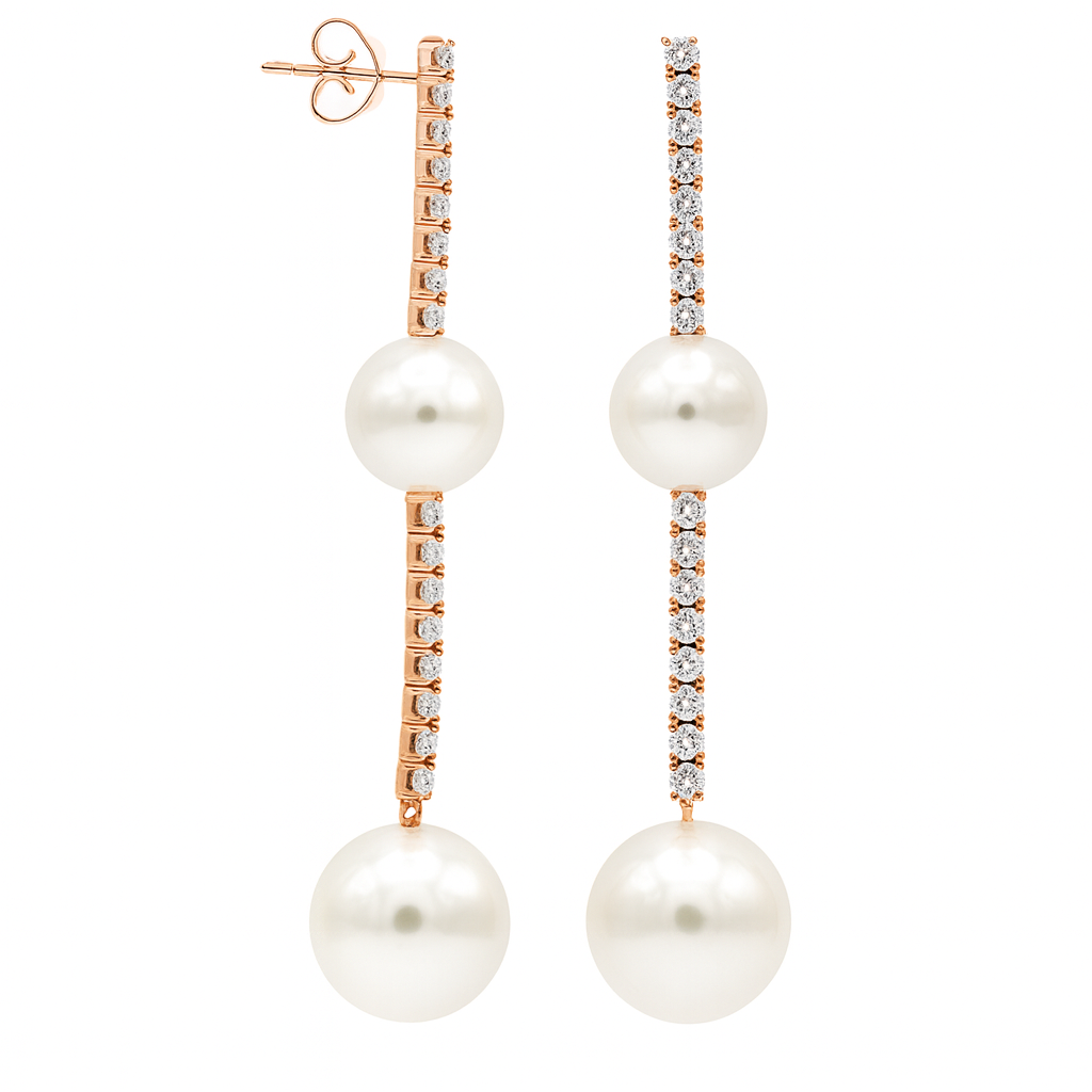 18K Rose Gold South Sea Pearl Earrings, 11-14mm, 1.81ct