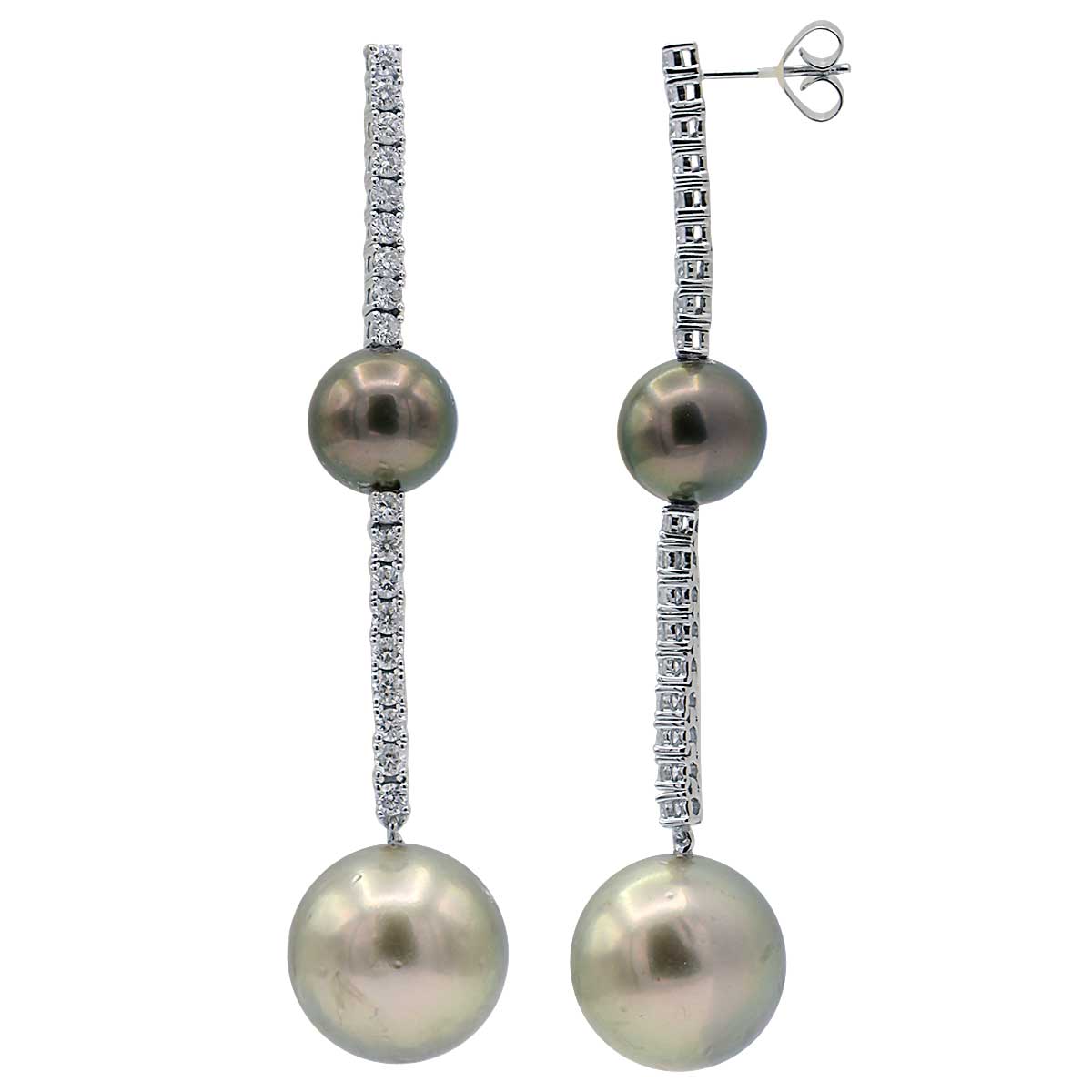 18KW Tahitian Pearl Earrings, 10-15mm