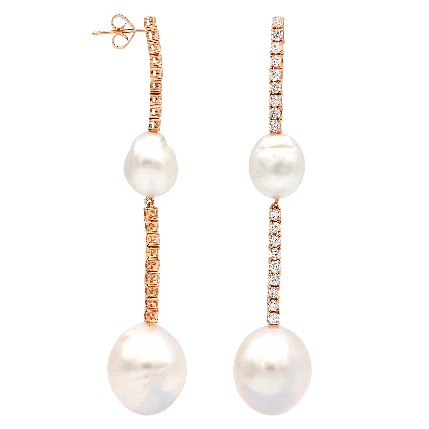 18KR White South Sea Pearl Earrings, 11-16mm