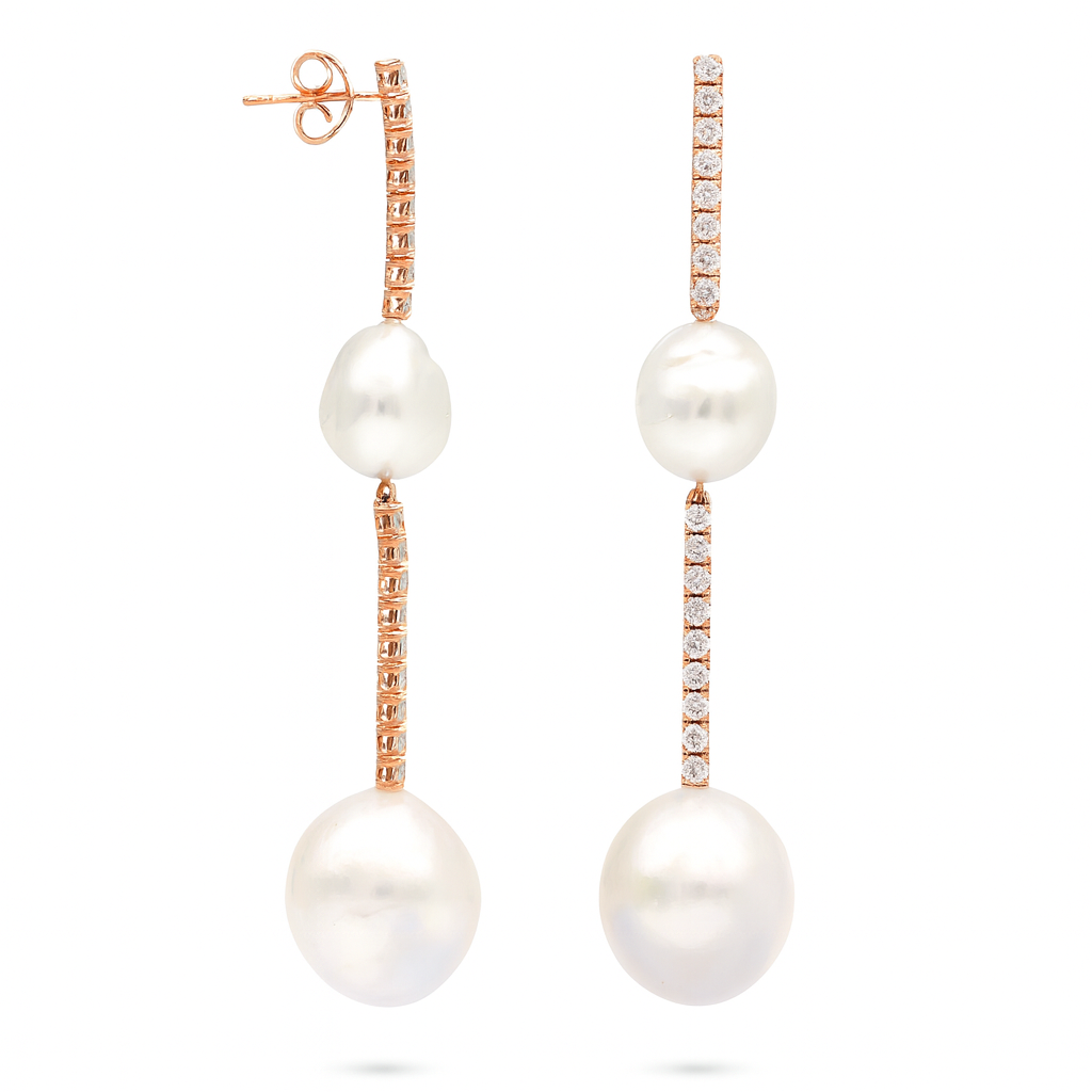 18K Rose Gold South Sea Pearl Earrings, 11-16mm, 1.7ct