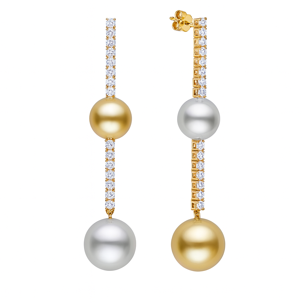 18K Yellow Gold Golden South Sea Pearl Earrings, 11-14mm, 1.68ct
