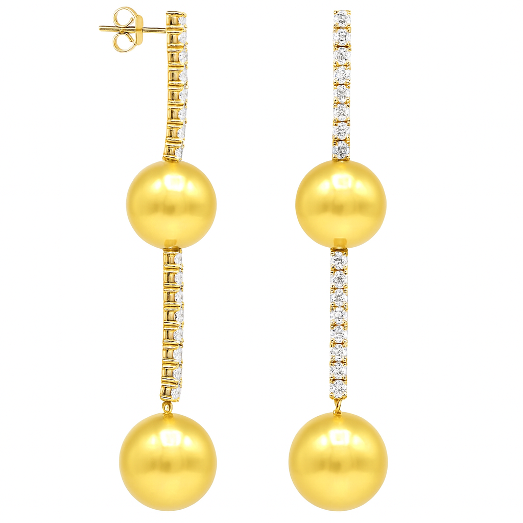 18K Yellow Gold Tahitian Pearl Earrings, 11-14mm, 1.7ct