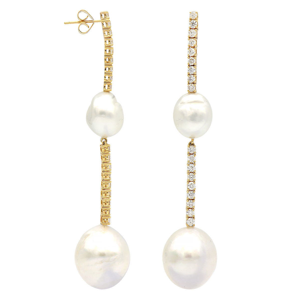 18KY White South Sea Pearl Earrings, 11-16mm